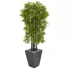 Nearly Natural Indoor/Outdoor 61 in. Bamboo Artificial Tree with Black Trunks in Slate Planter UV Resistant