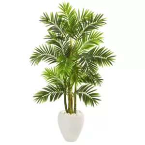 Nearly Natural 63 in. Areca Palm Artificial Tree in White Planter