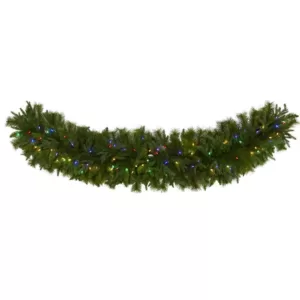 Nearly Natural 6 ft. x 18 in. Pre-Lit Christmas Pine Extra Wide Artificial Garland with 100 Multi-Colored LED Lights