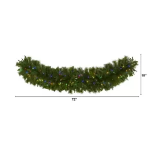 Nearly Natural 6 ft. x 18 in. Pre-Lit Christmas Pine Extra Wide Artificial Garland with 100 Multi-Colored LED Lights