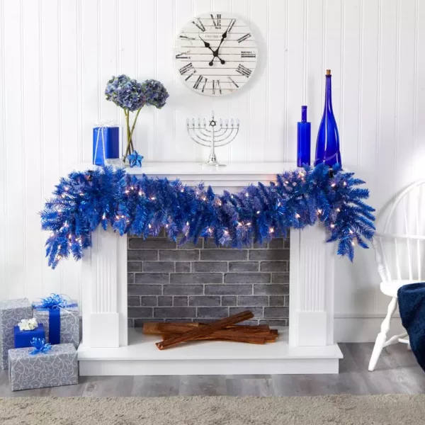 Nearly Natural 6 ft. Pre-Lit Blue Artificial Christmas Garland with 50 Warm White Lights