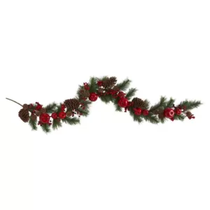 Nearly Natural 6 ft. Unlit Apple Artificial Garland Pine Cone and Berries