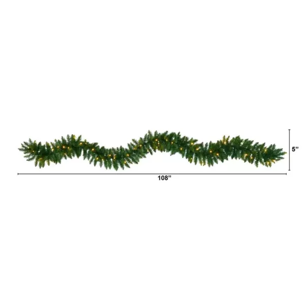 Nearly Natural 9 ft. Battery Operated Pre-lit Artificial Christmas Pine Garland with 50 Warm White LED Lights