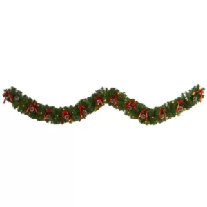 Nearly Natural 9 ft. Battery Operated Pre-lit Bow and Pinecone Artificial Christmas Garland with 35 Clear LED Lights