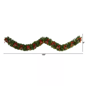 Nearly Natural 9 ft. Battery Operated Pre-lit Bow and Pinecone Artificial Christmas Garland with 35 Clear LED Lights