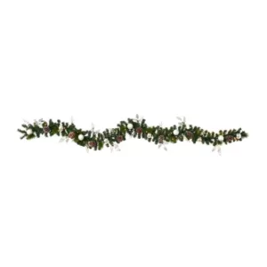 Nearly Natural 9 ft. Battery Operated Pre-lit Ornament and Pinecone Artificial Christmas Garland with 50 Clear LED Lights