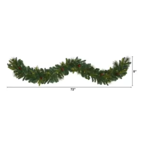 Nearly Natural 6 ft. Battery Operated Pre-lit Mixed Pine and Pinecone Artificial Garland with 35 Clear LED Lights