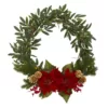 Nearly Natural 21in. Olive with Poinsettia, Berry and Pine Artificial Wreath