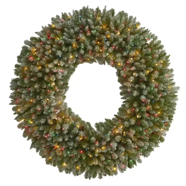 Nearly Natural 5 ft. Pre-Lit Giant Flocked Artificial Christmas Wreath with 280 Multi-Colored Lights and Pine Cones