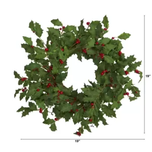 Nearly Natural 24 in. Holly Berry Artificial Wreath