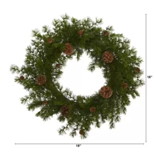 Nearly Natural 18 in. Alpine Pine and Pine Cone Artificial Wreath