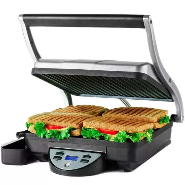 Ovente GP1000BR 1500 W Brushed Nickel Non-Stick Panini Press