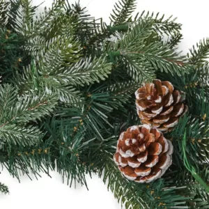 Noble House 24 in. Green Battery Operated Pre-Lit Warm White LED Mixed Spruce Artificial Christmas Wreath with Pine Cones