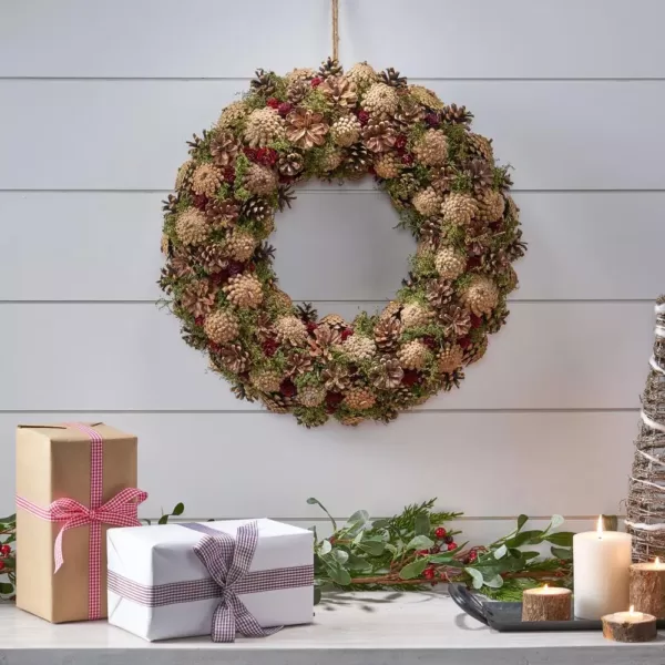 Noble House 18.5 in. Natural Brown Unlit Artificial Christmas Wreath with Pine Cones