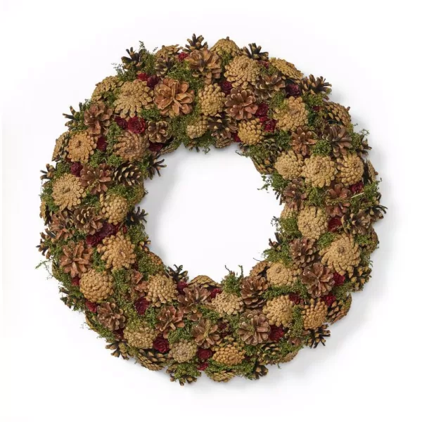 Noble House 18.5 in. Natural Brown Unlit Artificial Christmas Wreath with Pine Cones