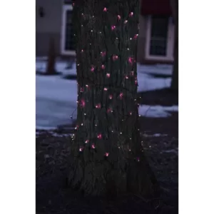 Northlight 2 ft. x 8 ft. Pink Mini Net Style Tree Trunk Wrap Christmas Lights with Brown Wire