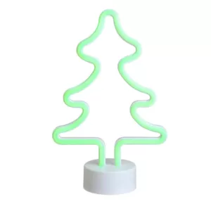 Northlight 11 in. Battery Operated Neon Style LED Green Christmas Tree Table Light