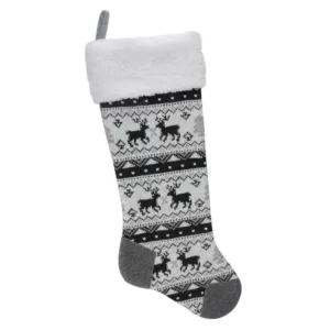 Northlight 23.25 in. Black Gray and White Polyester Rustic Lodge Knit Christmas Stocking with Sherpa Cuff