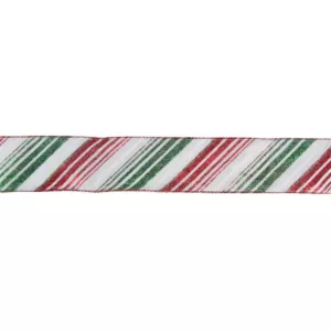 Northlight 2.5 in. x 16 yds. Red and Green Diagonal Glitter Stripe Wired Craft Ribbon