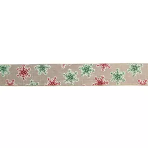 Northlight 2.5 in. x 16 yds. Red and Green Glitter Snowflake Burlap Wired Craft Ribbon