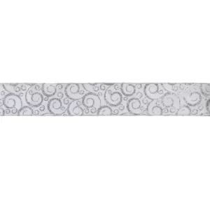 Northlight 2.5 in. x 16 yds. White and Silver Glitter Swirl Design Wired Craft Ribbon