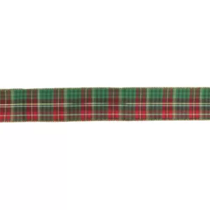 Northlight 2.5 in. x 16 yds. Red and Green Plaid with Metallic Gold Wired Christmas Ribbon