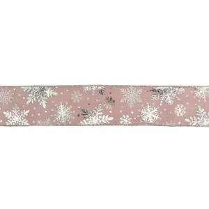 Northlight 2.5 in. x 16 yds. Metallic Rose Gold Snowflake Wired Craft Ribbon