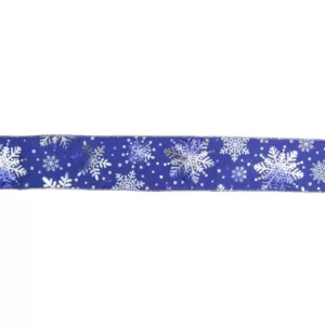 Northlight 2.5 in. x 16 yds. Metallic Blue and Silver Snowflake Wired Craft Ribbon