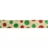 Northlight 2.5 in. x 16 yds. Red and Green Glitter Polka Dots on Metallic Gold Wired Ribbon