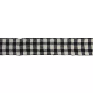 Northlight 2.5 in. x 16 yds. Double Sided Black and White Buffalo Check Wired Ribbon