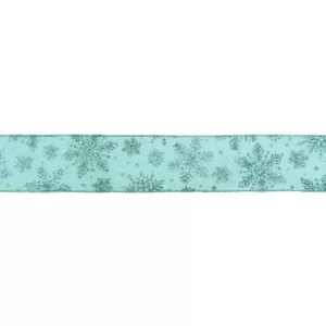 Northlight 2.5 in. x 16 yds. Shimmering and Sparkly Aqua Snowflake Wired Craft Ribbon