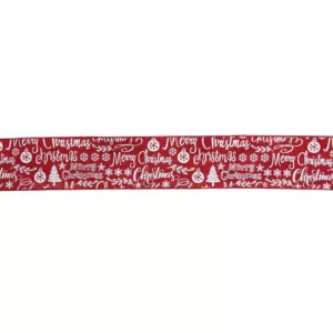 Northlight 2.5 in. x 16 yds. Red and White Merry Christmas Design Wired Craft Ribbon