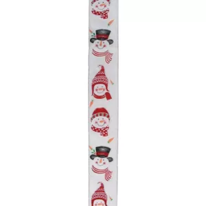 Northlight 2.5 in. x 16 yds. White and Red Winter Snowman Wired Craft Ribbon