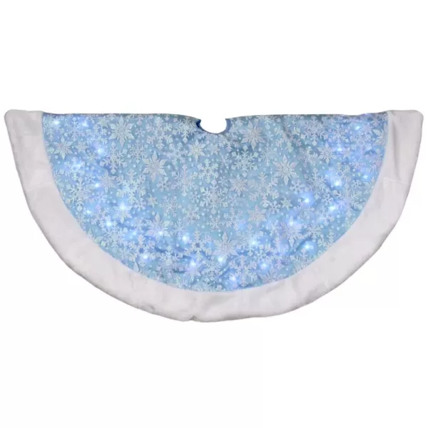 Northlight 48 in. LED Blue Iridescent Glittered Snowflakes Christmas Tree Skirt