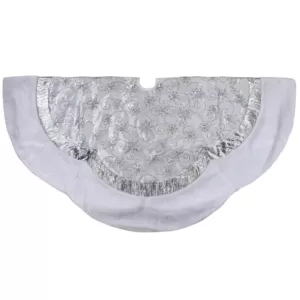 Northlight 60 in. Iridescent Sequined White and Silver Christmas Tree Skirt with Faux Fur Trim