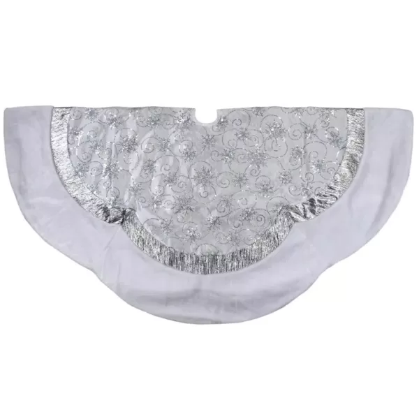 Northlight 60 in. Iridescent Sequined White and Silver Christmas Tree Skirt with Faux Fur Trim