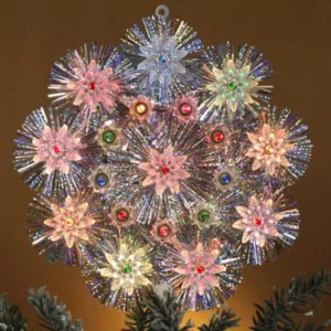 Northlight 8 in. Retro Gold Tinsel Snowflake Christmas Tree Topper - Multi Lights