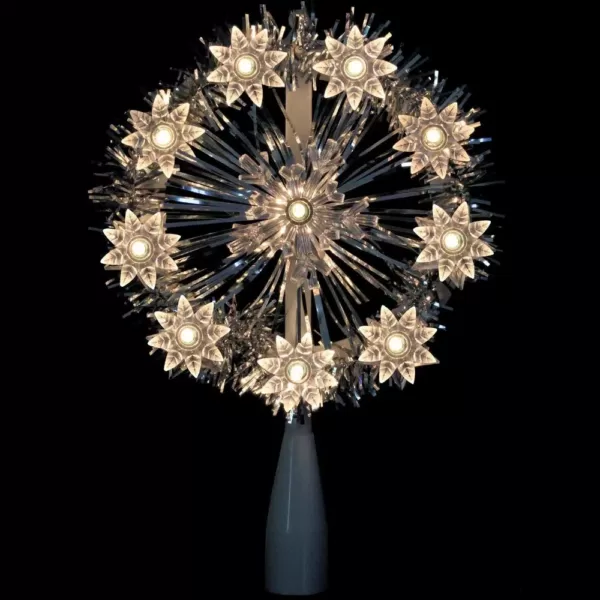 Northlight 7 in. Silver Tinsel Snowflake Starburst Christmas Tree Topper - Clear Lights