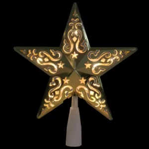 Northlight 8.5 in. Gold Star Cut-Out Design Christmas Tree Topper - Clear Lights