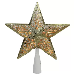 Northlight 8.5 in. Gold Glitter Star Cut-Out Design Christmas Tree Topper - Clear Lights