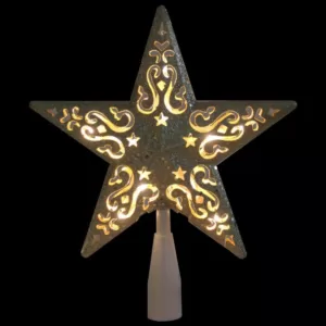 Northlight 8.5 in. Gold Glitter Star Cut-Out Design Christmas Tree Topper - Clear Lights