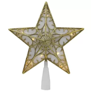 Northlight 9 in. Gold Glitter Star LED Christmas Tree Topper - Warm White Lights