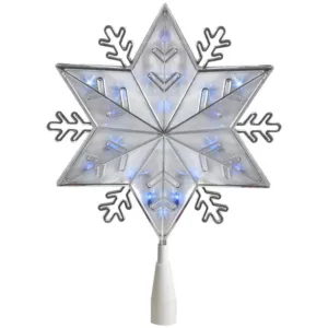 Northlight 10 in. Silver 8-Point Snowflake Christmas Tree Topper - Blue Lights