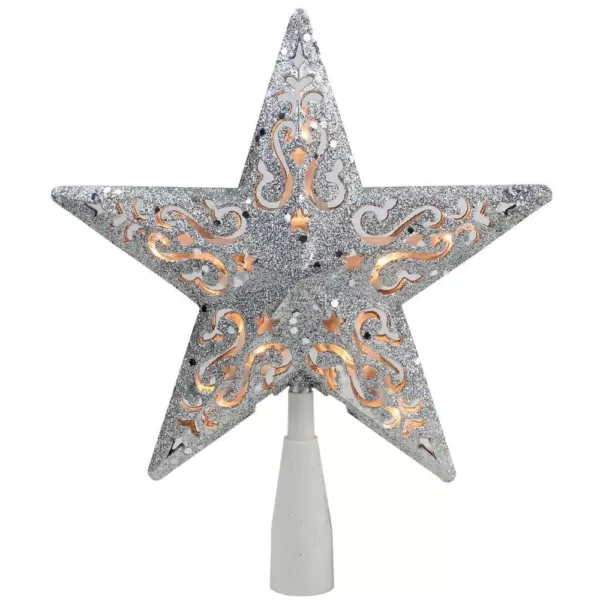 Northlight 8.5 in. Silver Glitter Star Cut-Out Design Christmas Tree Topper - Clear Lights