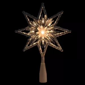 Northlight 8 in. Retro Silver Tinsel 8-Point Star Christmas Tree Topper - Clear Lights