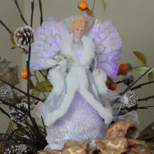 Northlight 13 in. Lighted B/O Fiber Optic Angel in Silver Gray Gown Christmas Tree Topper