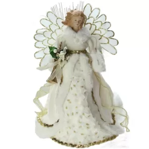 Northlight 14 in. Lighted B/O Fiber Optic Angel in Cream and Gold Gown Christmas Tree Topper