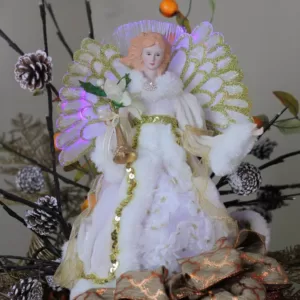 Northlight 14 in. Lighted B/O Fiber Optic Angel in Cream and Gold Gown Christmas Tree Topper