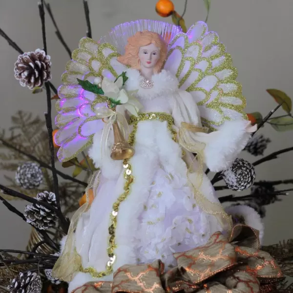 Northlight 14 in. Lighted B/O Fiber Optic Angel in Cream and Gold Gown Christmas Tree Topper