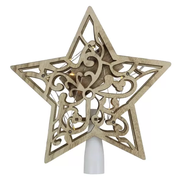 Northlight 10 in. Lighted Battery Operated Wooden Star Christmas Tree Topper in Clear Lights